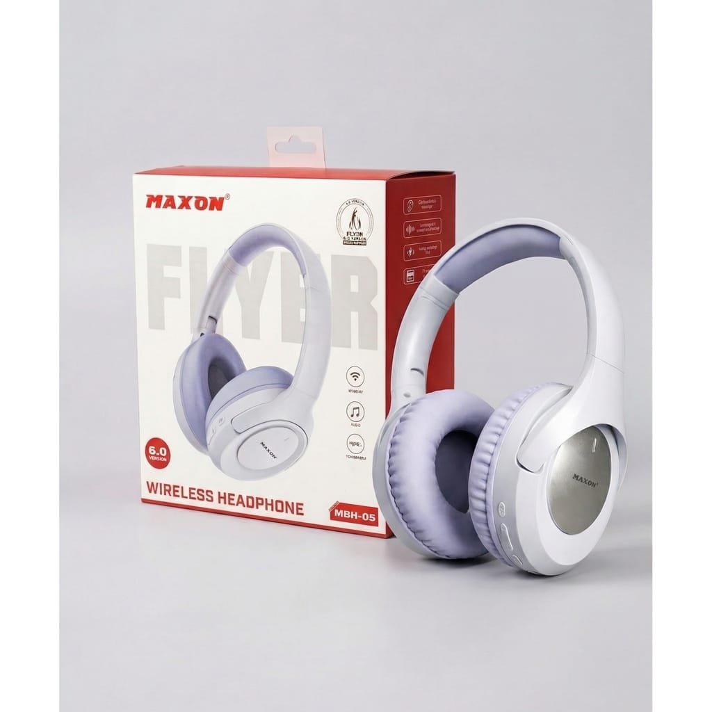 MAXON MBH-05 Flyer Wireless Headphone | Bluetooth 6.0 Over-Ear Headset | Deep Bass Stereo Sound | Long Battery Backup | Comfortable Foldable Design | For Mobile, Laptop, PC